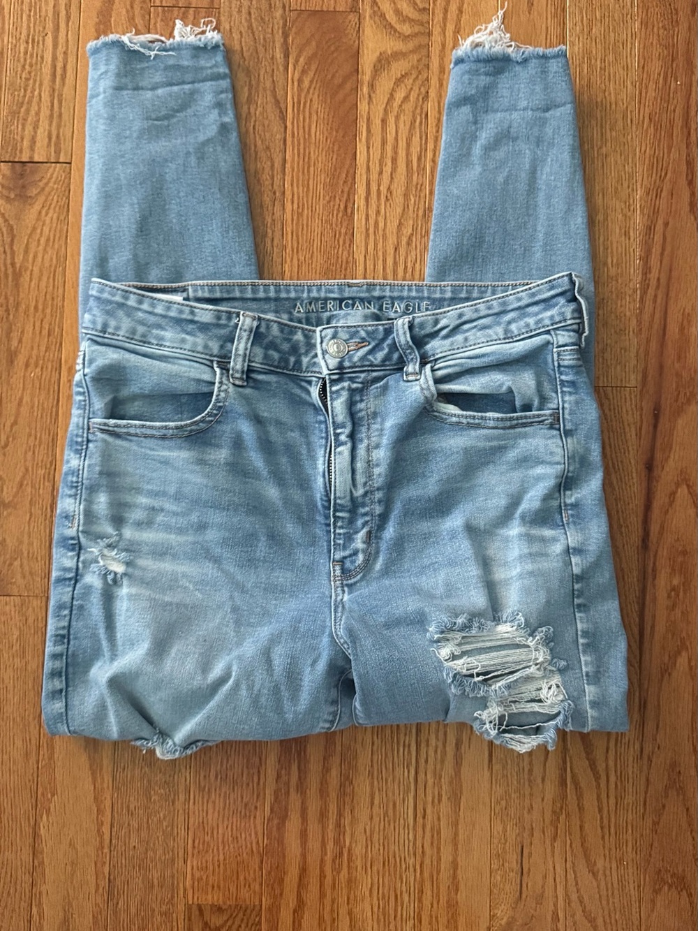 American Eagle Outfitters Light Blue Distressed Super High Rise Jeggings Jeans